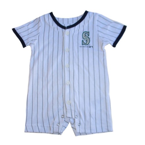 Seattle Mariners Button Up Romper Infant Creeper Bodysuit - White