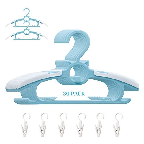 Baby Nursery Closet Hangers,30Pack Ultra Thin Non-Slip and Extendable Laundry Infant Pant Hanger for Newborn Clothes 11-14" Blue Adjustable Children Coat Hanger for Girl Boy Toddler Kids Child