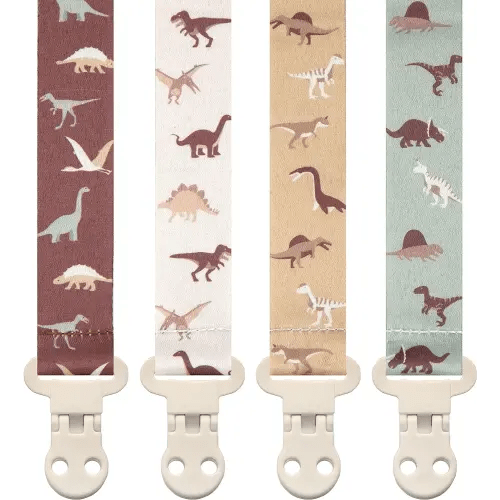 Baby Pacifier Clip Holder - Girl or Boy Unisex 4 Pack Gift Set – Boho Modern Neutral Neutral Dinosaur (Rex)