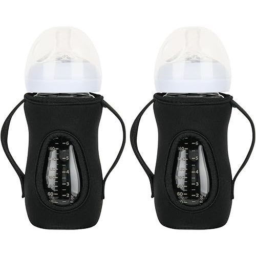 Glass Baby Bottle Sleeve Covers, Reusable Glass Baby Bottle Insulator, Improved Heat/Cold Retention Moisture Neoprene Holder for 8 oz Philips Avent Glass Natural Baby Bottle (Black, 2pcs)