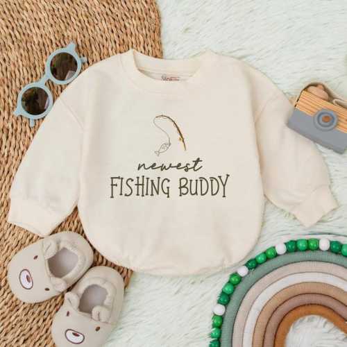 Newest Fishing Buddy Bubble Romper, Baby Shower Fishing Theme, Cute Pregnancy Announcement to Husband, Daddy’s Fishing Buddy, Baby Outfit