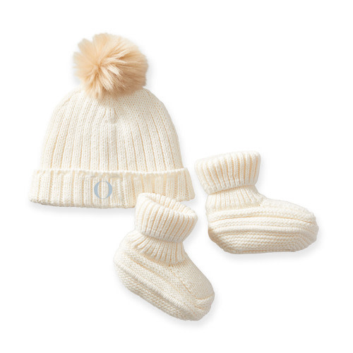 Cotton Cashmere Pom Pom Hat & Bootie Set