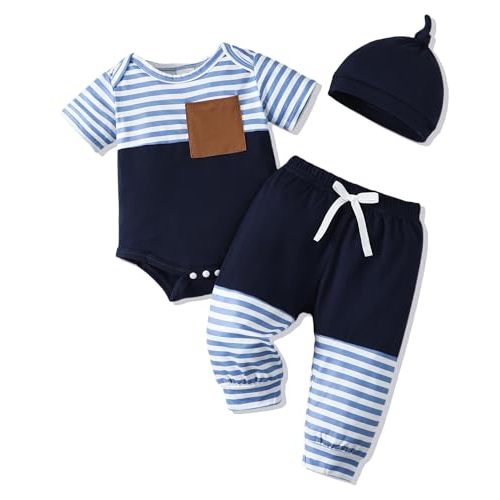 NZRVAWS Newborn Baby Boy Clothes Ribbed Knitted Romper Pants Color Block Infant Outfits Hat Clothing Set 0 3 6 9 12 Months