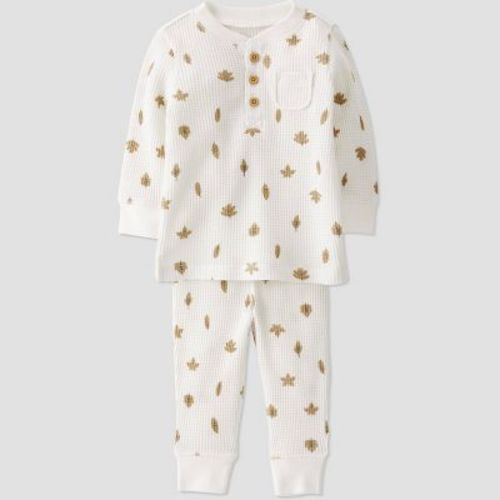 Little Planet by Carter’s Baby 2pc Leaf Print Top and Bottom Set - Off-White