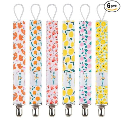 Babygoal Girl Pacifier Clips, 6 Pack Pacifier Holder for Boys and Girls Fits Most Pacifiers 6MP05