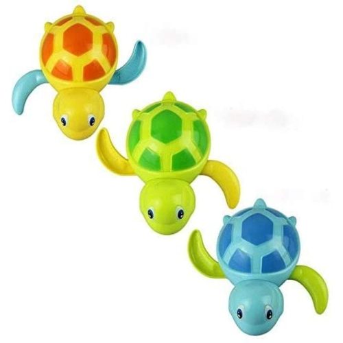 D'Design Set of 3 Baby Bathtub Wind up Turtle Toys Fun Multi Colors Swimming Bath tub, Beach, Pool Playset for Boys and Girls