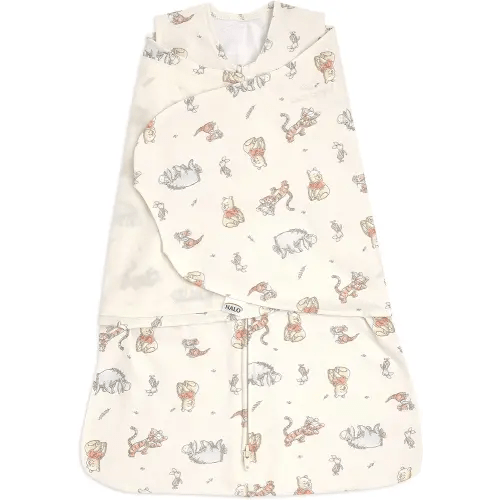 HALO Disney 100% Cotton Sleepsack Swaddle, 3-Way Adjustable Wearable Blanket, TOG 1.5, Winnie Frolic, Newborn, 0-3 Months