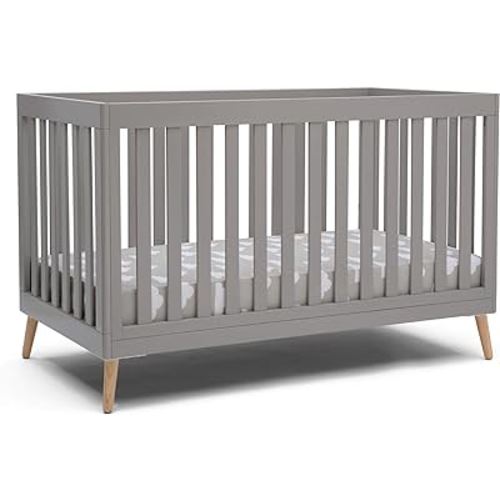 Delta Children Essex 4-in-1 Convertible Baby Crib, Grey with Natural Legs