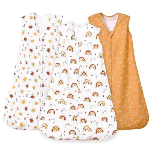 PHF Soft Baby Sleep Sack 6-12 Months 100% Cotton Wearable Blanket, 2-Way Zipper 0.5 TOG Toddler Sleeping Sack 3 Pack, Comfy Sleep Bag for Baby Boys Girls, Rainbow (Medium)