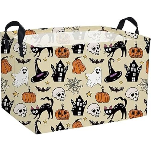 Halloween Basket Pumpkin Baskets Trick or Treat Basket Rectangular Toy Storage Bin for Halloweens Parties(Horror Halloween)