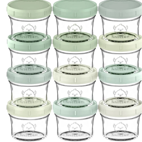 KeaBabies 12pk 4oz Glass Baby Food Containers with Lids - Leak-Proof, Microwavable Small Glass Jars, Baby Purees & Toddler Snack Storage Containers, BPA-Free, Dishwasher & Freezer Safe (Sage)