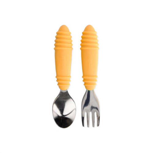 Stainless Steel & Silicone Spoon & Fork Set in Tangerine | Bumkins