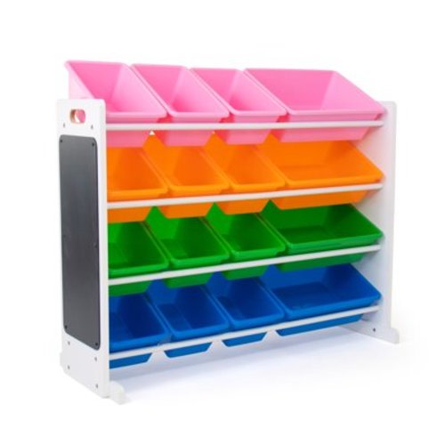 Humble Crew Super Sized Wooden Children's Toy Storage Organizer with Chalkboard and 16 Multi-Box Bins