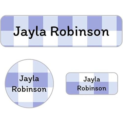 Name Bubbles - Custom Name Labels for Daycare, School, and Camp (102 Labels - 3 Sizes) - Personalized Waterproof Name Stickers for Clothes, Lunch Boxes, Water Bottles, & School Supplies (Gingham)
