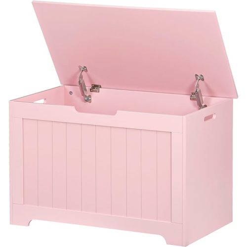 SUPER DEAL Storage Chest, 30 inches Chest Box Organizer with 2 Safety Hinges, Wooden Entryway Storage Bench, Pink - 30L x 16W x 19H Inch