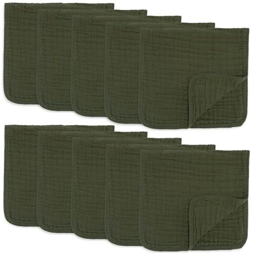 Comfy Cubs Muslin Burp Cloths Large 100% Cotton Hand Washcloths for Babies, Baby Essentials 6 Layers Extra Absorbent and Soft Boys & Girls Baby Rags for Newborn Registry (Kelp 10-Pack, 20" X10") - 10-Pack 20"X10"