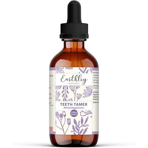 Earthley Wellness Teeth Tamer, Teething Relief for Babies & Kids, Soothes Drooling, Gum Discomfort & Irritability, Organic Herbal Formula, Essential Oil Free, Alcohol-Free & Sugar-Free (1.69 oz)