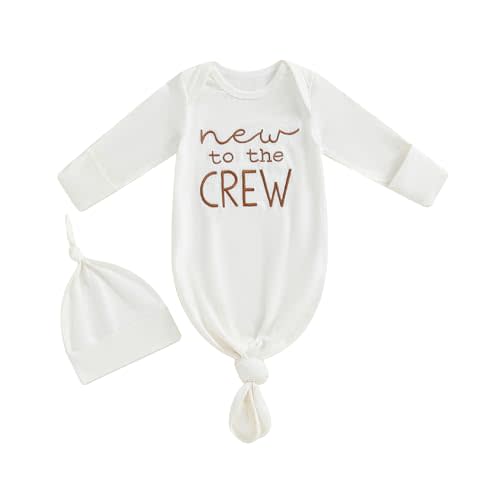 Newborn Boy Girl Coming Home Outfit Baby Infant Sleeper Gown Nightgown Outfits Cute Fall Winter Pajamas and Hat