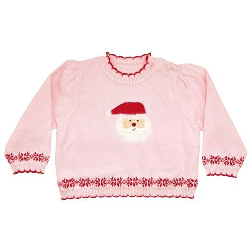 Fuzzy Santa Lightweight Knit Sweater in Pink
