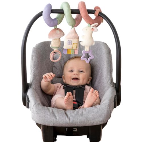 Itzy Ritzy Spiral Car Seat & Stroller Activity Toy - Stroller & Car Seat Toys for Ages 0 Months and Up - Hanging Toys Include Dangling Ring, Mirror and Textured Ribbons (Pastel Rainbow)