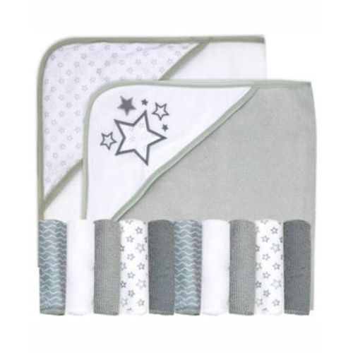 Baby Boys and Baby Girls Stars 2 Pack Hooded Bath Towel and Wash Cloth Set