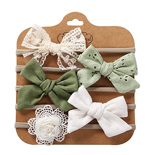 EUBUY Hairbands for Girls, 5 Pack Spring Summer Soft Elastic Lace Flower Hair Bows Hairbands Hair Accessories for Baby Newborn Infant Toddlers Kids