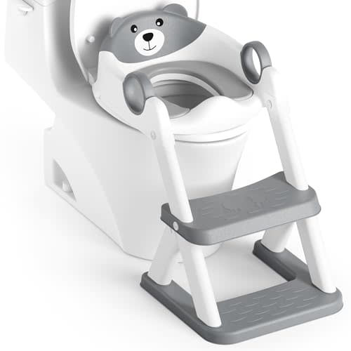 Rabb 1st Potty Training Seat, Upgrade Toddler Toilet Seat for Kids Boys Girls, 2 in 1 Potty Training Toilet for Kids, Splash Guard Anti-Slip Pad Step Stool（Upgraded Cushion）