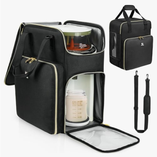 Carrying Case Compatible with Baby Brezza Formula Pro Advanced Formula Dispenser Machine, Insulated Baby Formula Mixer Travel Bag with Shoulder Strap for Baby Essentials, Black