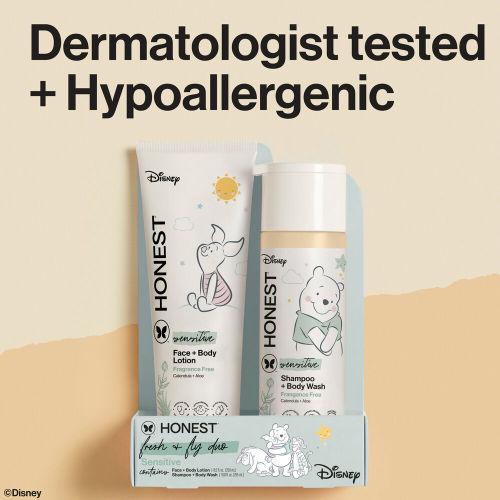 The Honest Company 2-in-1 Cleansing Shampoo + Body Wash and Face + Body Lotion Bundle + Disney Design | Gentle Enough for Baby | Dermatologist Tested | Honest