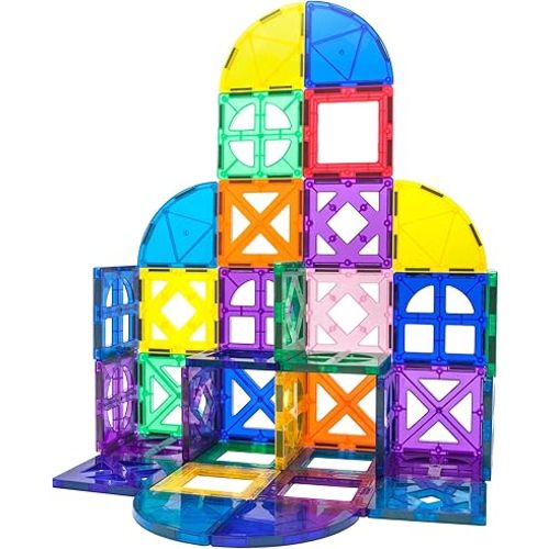 PicassoTiles Magnetic Building Block Quarter Round and Window Set Magnet Construction Toy Educational Kit Engineering STEM Learning Playset Child Brain Development Stacking Blocks Playboards
