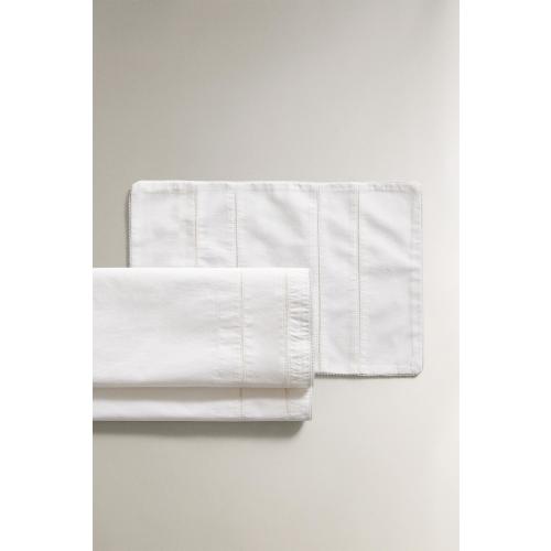 HEMSTITCHED POPLIN MINI CRIB SHEET SET