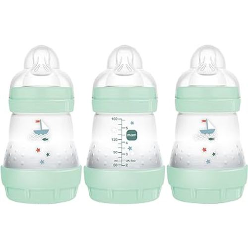 MAM 5oz Easy Start Anti-Colic Baby Bottles, Slow Flow, Breastfeeding-Like Silicone Nipple Bottle, Reduces Colic, Gas, & Reflux, Easy-to-Clean, BPA-Free, Vented Baby Bottles for Newborns, 0-3 Months