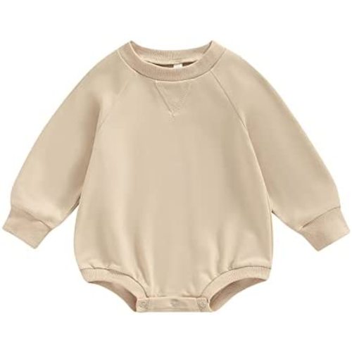 Infant Baby Girl Boy Oversized Sweatshirt Romper Solid Crewneck Sweater Romper Long Sleeve Bubble Bodysuit Tops