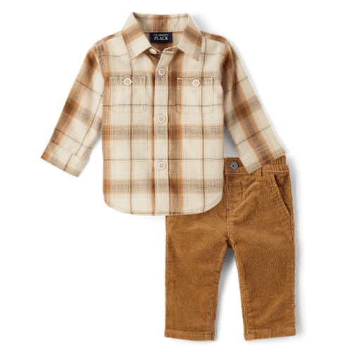Baby Boys Dad And Me Plaid Flannel 2-Piece Outfit Set - Brown