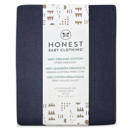 HonestBaby unisex-baby Fitted Crib Sheets Set Standard Mattress, 100% Organic Cotton Baby Boys, Girls, Neutral, 1 Pack - Rainbow Stripe Blues, One Size