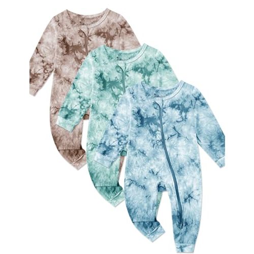 Jimonda Baby Girls Boys Footless Pajamas,Rayon From Bamboo Pjs 2 Way Zipper Long Sleeve Soft Sleeper,Infant Tie-dye Romper