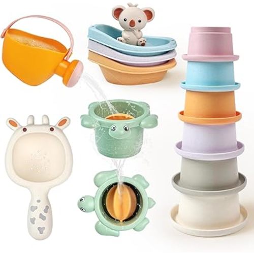 VARANO 13 PCS Baby & Toddler Bath Toys for KidAges 1-3 – Water & Pool Toys for Toddlers –Stacking Cups, Boats, Watering Can & More – Fun to Stack, Pour & Float