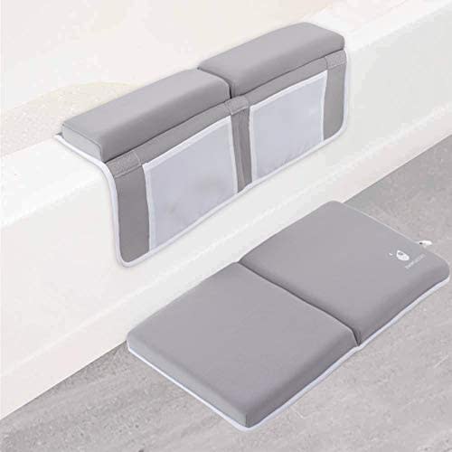Baby Bath Pad Kneeler 1.77 inch Soft Baby Bath Kneeler Pad 4 Organizer Pockets Bathtub Pad for Newborn Girls Boys Grey - GRAY