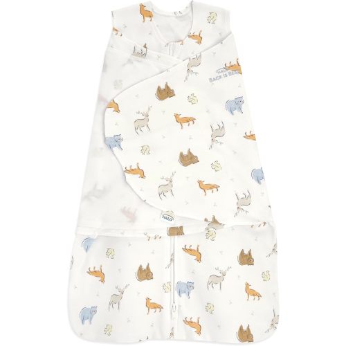 HALO 100% Cotton Sleepsack Swaddle, 3-Way Adjustable Wearable Blanket, TOG 1.5, Forest Friends, Newborn, 0-3 Months - Newborn (Pack of 1)