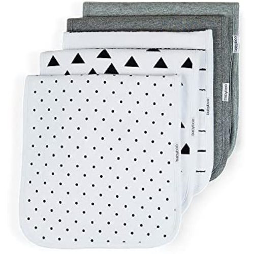 babyboo Baby Burp Cloths (5 Pack) | Cute Burping Cloths | Organic Cotton with Thick Layers for Maximum Absorption | Soft, Washable Small Infant Blankets & Towels |9.5 x 20 inches (Gray)