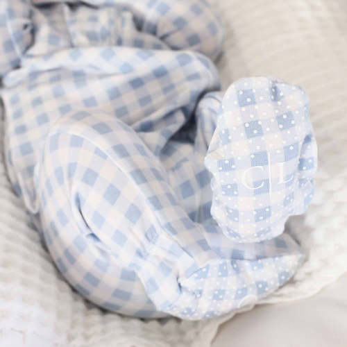 Peter Pan Collar Zipper Footie | Dusty Blue Gingham