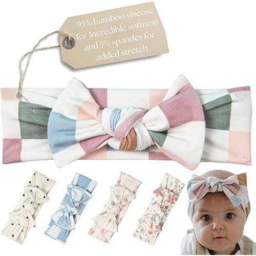 Baby Girl Bows and Headbands - Premium Quality & Stylish Design Toddler Headbands with Soft, Stretchy Bamboo - Newborn Baby Bows (Colorful Checkers, 0-6)