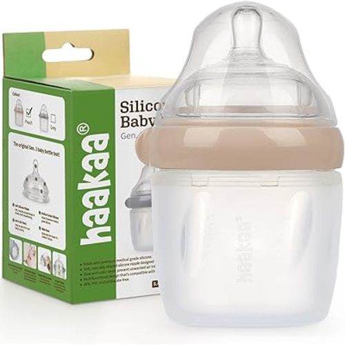 haakaa Gen.3 Silicone Baby Bottle Anti-Colic Baby Bottle with Slow Flow Nipple for Infant Newborn, 5.4oz/160ml, Peach