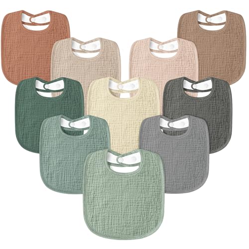 Susurration Muslin Baby Drool Bibs 10Pack Soft Square Adjustable Bandana Bibs for Unisex Newborn Baby Girls&Boys