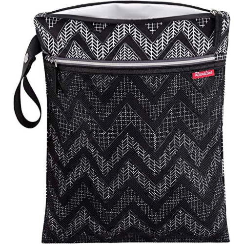 RUVALINO Wet Dry Bag, Reusable Baby Diaper Bag Accessory with Two Compartments for Cloth Diapers, Toys,Gym Clothes, Large Capacity, Waterproof, Stylish, Black, Perfect for Back to School Supplies