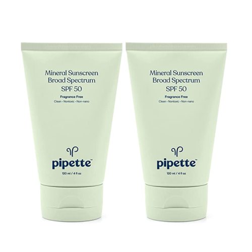 Pipette Mineral Sunscreen - SPF 50 Broad Spectrum Baby Sunblock with Non-Nano Zinc, UVB/UVA Non-Toxic Sun Protection for Kids & Sensitive Skin, 4fl oz (2 pack)