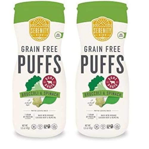 Serenity Kids 6+ Months Grain Free Puffs Toddler & Baby Snack | No Added Sugar, Gluten & Rice Free, Allergen Free | Made with Organic Cassava, Veggies, and Herbs | Broccoli & Spinach | 1 Count