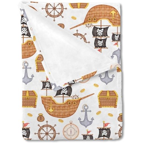 Sea Ocean Baby Blanket for Boy Girl Pirates Ship Compass Anchor Rudder Flannel Swaddle Blanket Nautical Life Soft Receiving Blankets for Newborn Toddler Nursery Bed Blanket Stroller Crib 30x40