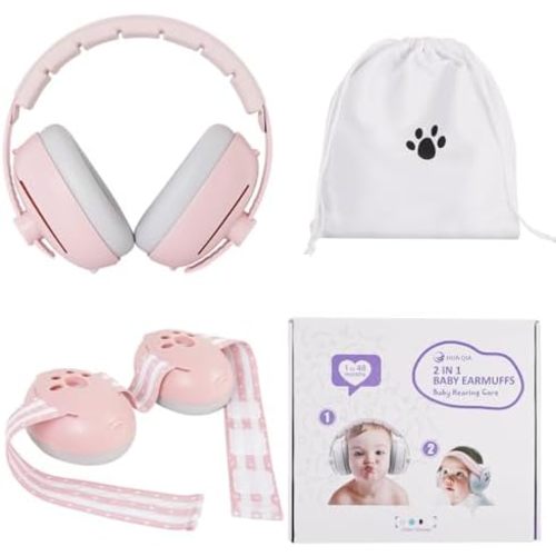 Baby Ear Muffs Noise Protection, 2-in-1 Baby Headphones for Noise, Adjustable Baby Headphones with Stretchy Band