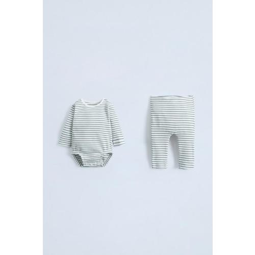 STRIPED RIBBED BODYSUIT AND LEGGINGS PACK - Green | ZARA United States